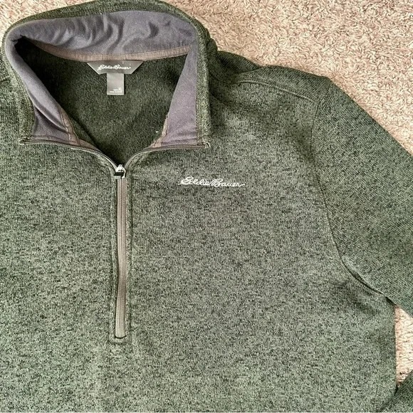 Eddie Bauer I Men's Green Textured Quarter Zip Fleece Pullover Sweater I Size XL - Picture 2 of 5